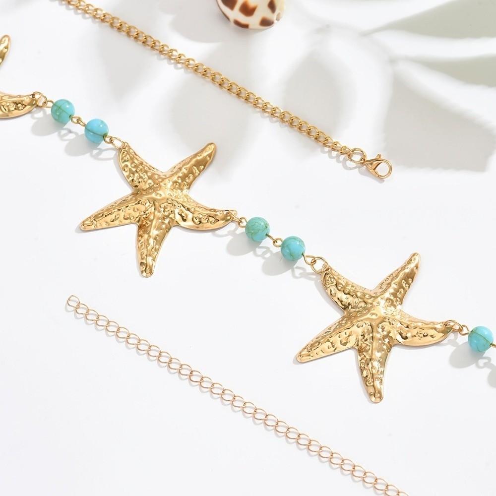 Elegant Starfish Waist Chain Gold Beads Belly Chains Sea Star Imitation Pearl Body Chain  Party
