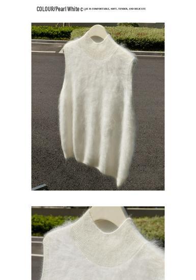 Women's Pure Cashmere Sleeveless Knit Vest with Half-High Neck - Perfect for Autumn/Winter Layering