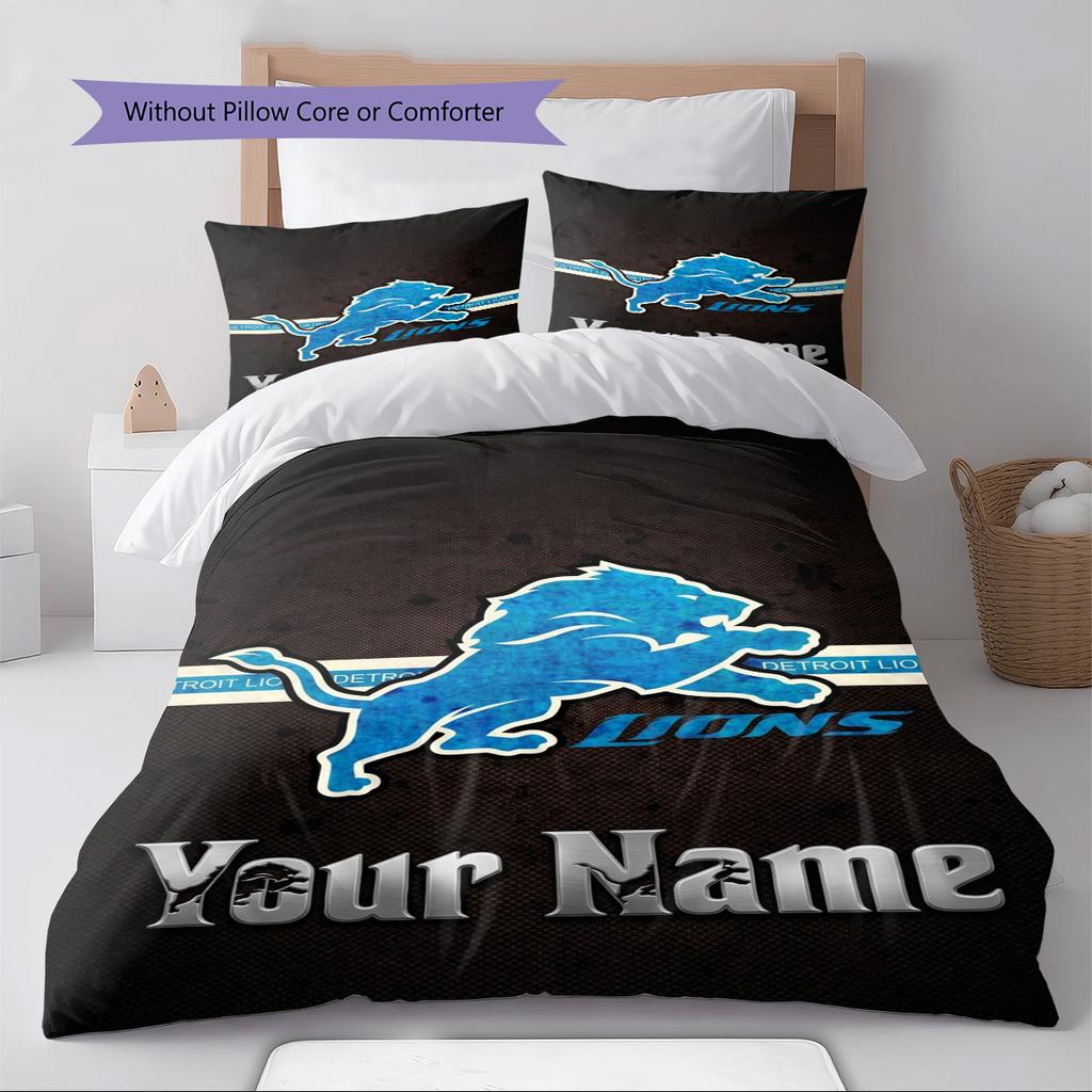 Name Custom Detroit Lions Logo Pattern Bedding Set Quilt Cover Pillowcase Home Decor Gift (1 * duvet cover + 2 * pillowcase, without core)