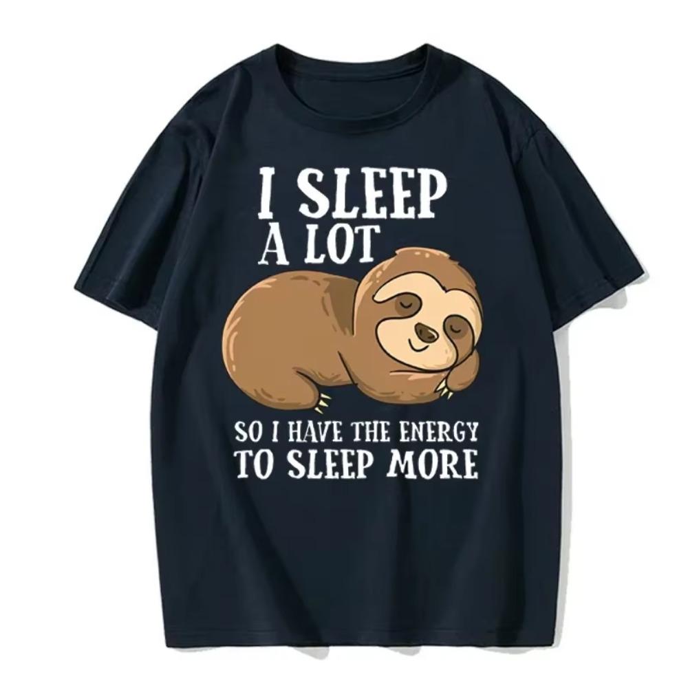 Funny Physics Joke Sloth Print Cotton Round Neck Versatile Everyday T-Shirt Men's Summer Streetwear Men's Unisex European Size