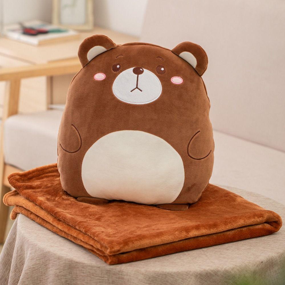 Cute Flannel Cartoon Pillow Quilt Soft Storage Design Animal Pillow Blanket Comfortable Stuffed 2 In 1 Cushion Blanket Office