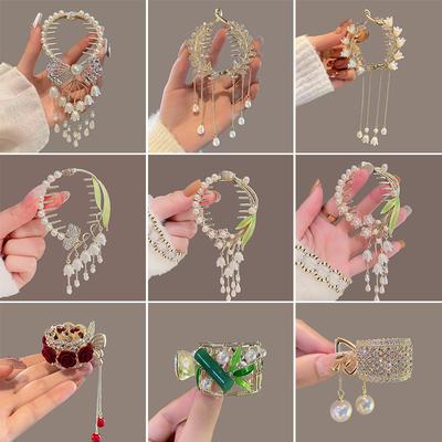 Flower Tassel Hair Claw Clip Women Ladies Butterfly Rhinestone Metal Hair Claw Round Ponytail Holder Hairpin Barrette Hair Accessories