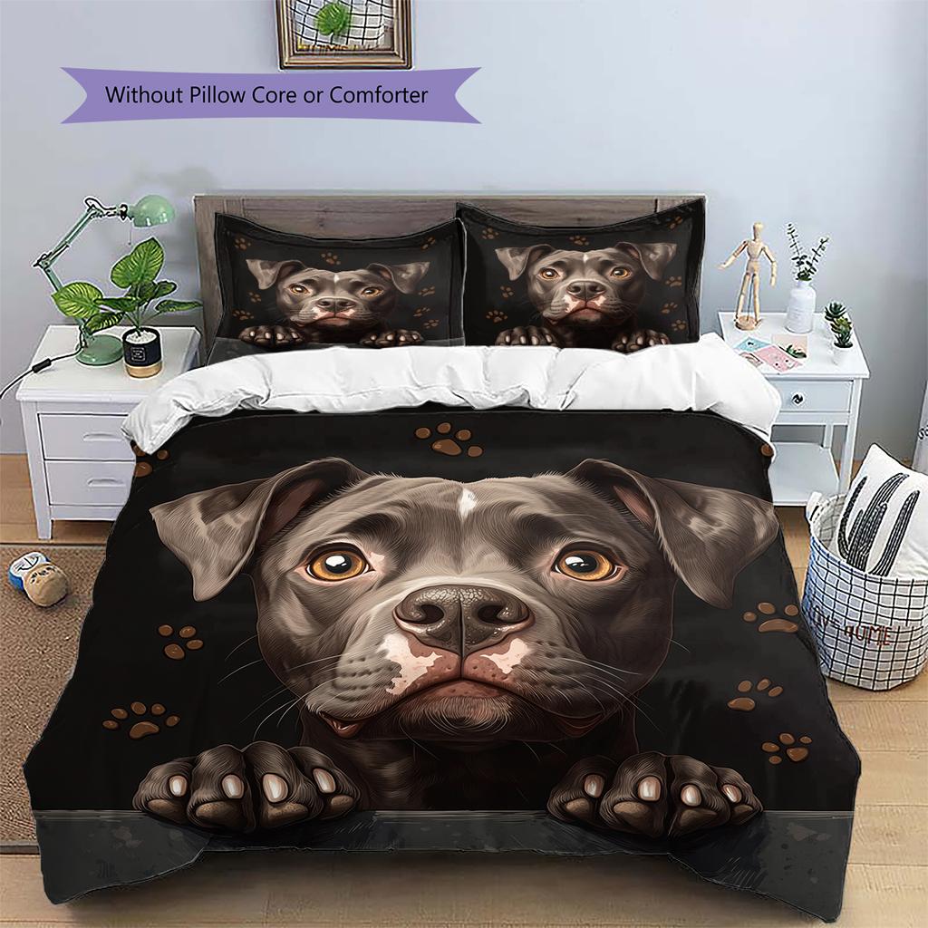 Black Pitbull Pattern Bedding Home Decoration Birthday Gift (1 * duvet cover + 2 * pillowcase, without core)