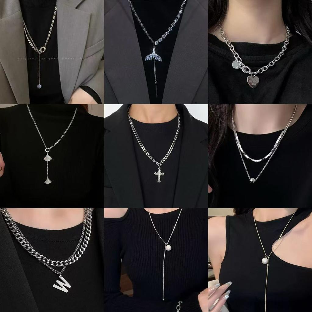 Punk metal collarbone chain dancing necklace female tide Internet celebrity sweater chain simple earth cool hip hop neck chain accessories