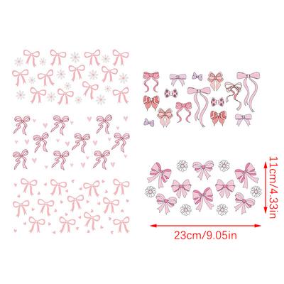 Samolepky 3D UV Dtf Transfers 16Oz obaly na šálky Kreslená mašle Tištěná pro kutily sklo Keramický kov Kůže