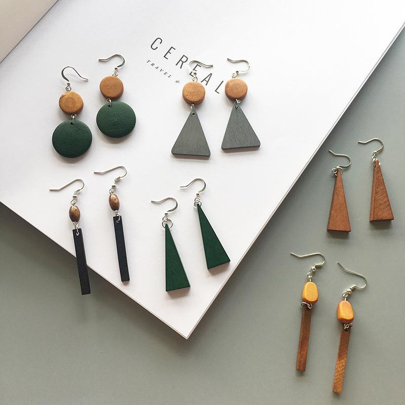 

Модные корейские деревянные серьги ручной работы для женщин, длинные геометрические серьги