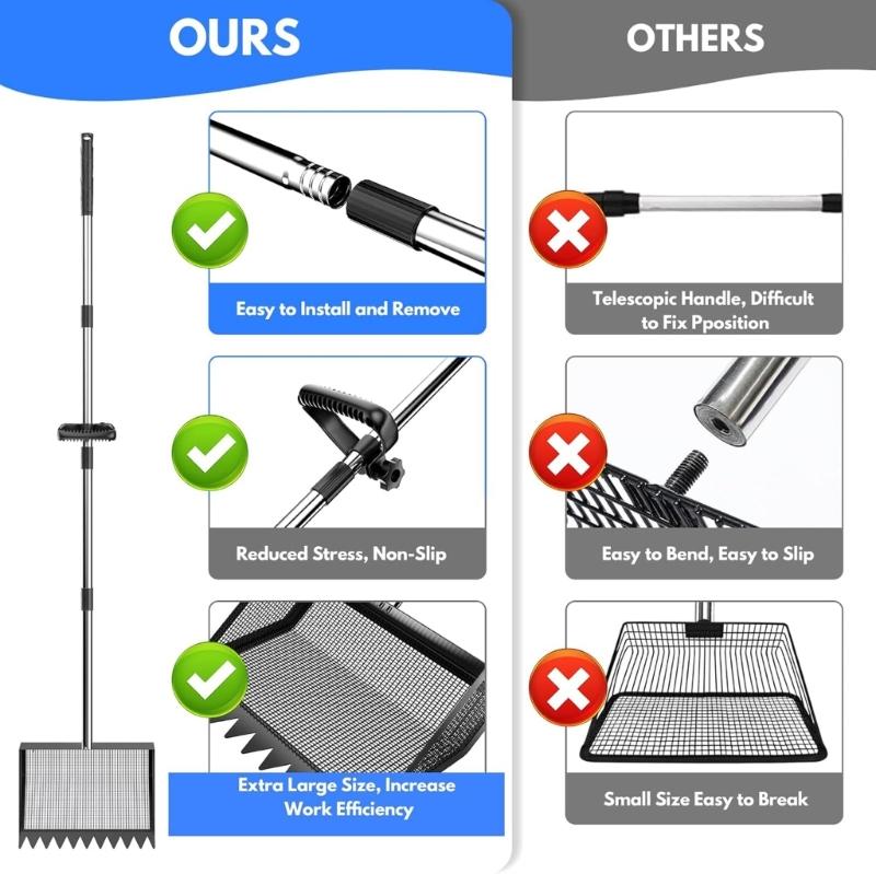 Purpose Metal Manures Scooper Tool For Chicken Coops Grimalkin Litter Sand With Extendable Stainless Handle