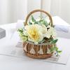 Hand Woven Wicker Basket Rattan Flower Basket for Festival Wedding Party 13x13x23cm Yellow