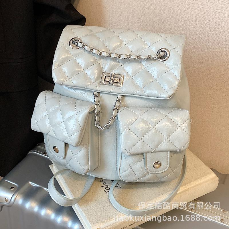 Rautenketten-Rucksack Damen Nischendesign Mode Bucket Bag Lässig Koreanische Version Schultasche Premium Reiserucksack