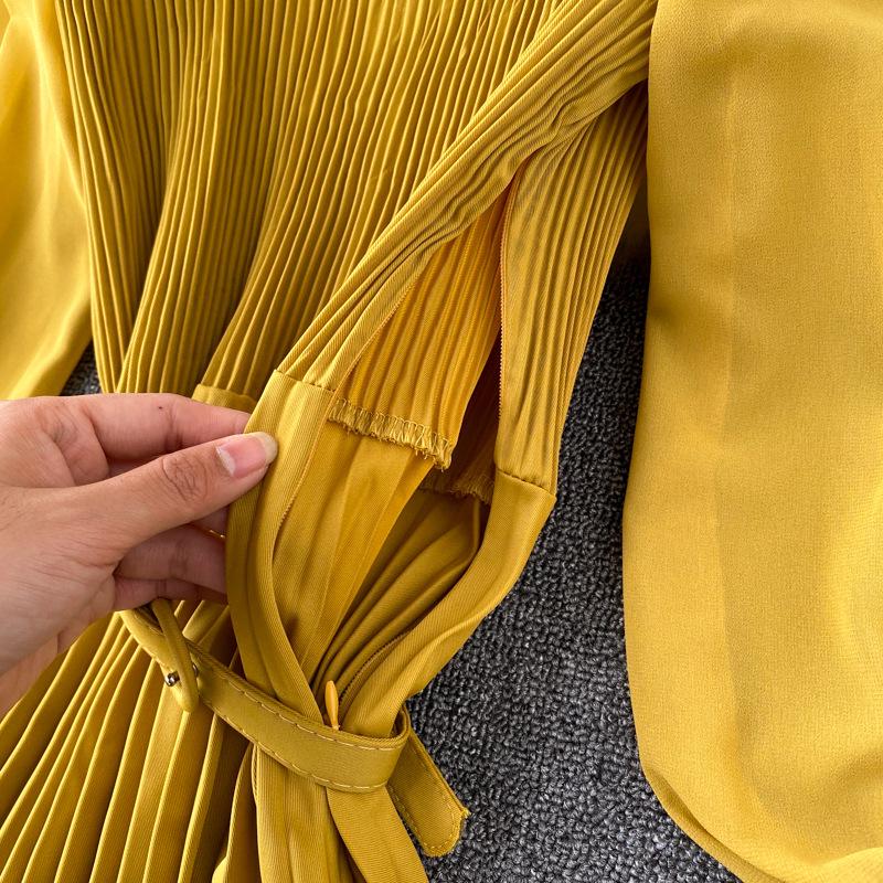Vestido plisado francés de primavera para adelgazar - Elegante falda larga que ciñe la cintura