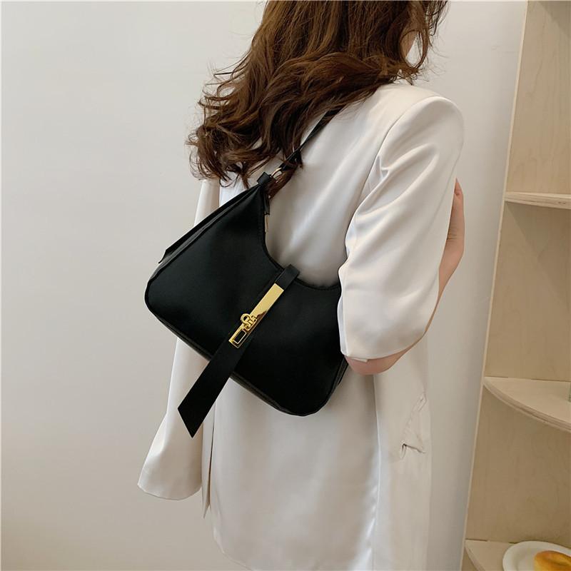 Stylish Crescent Shoulder Bag Pu Leather With Sleek Stitching Trendy Street Fashion