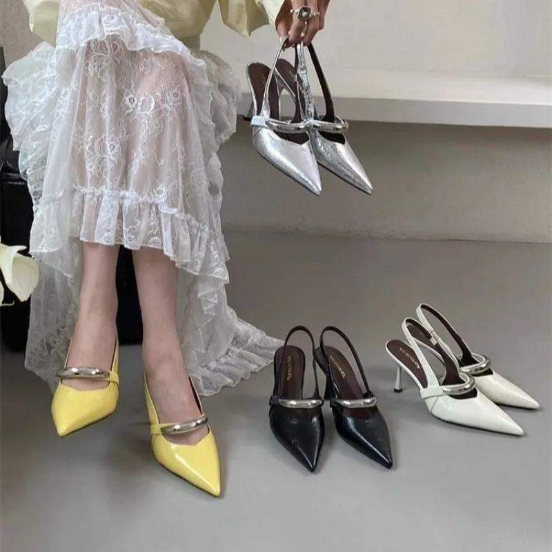 Fashion New High Heels Women Pumps Pointed Toe Slingbacks Suede Leather Summer Shoes Woman String Bead Kitten Heels Sandals Women