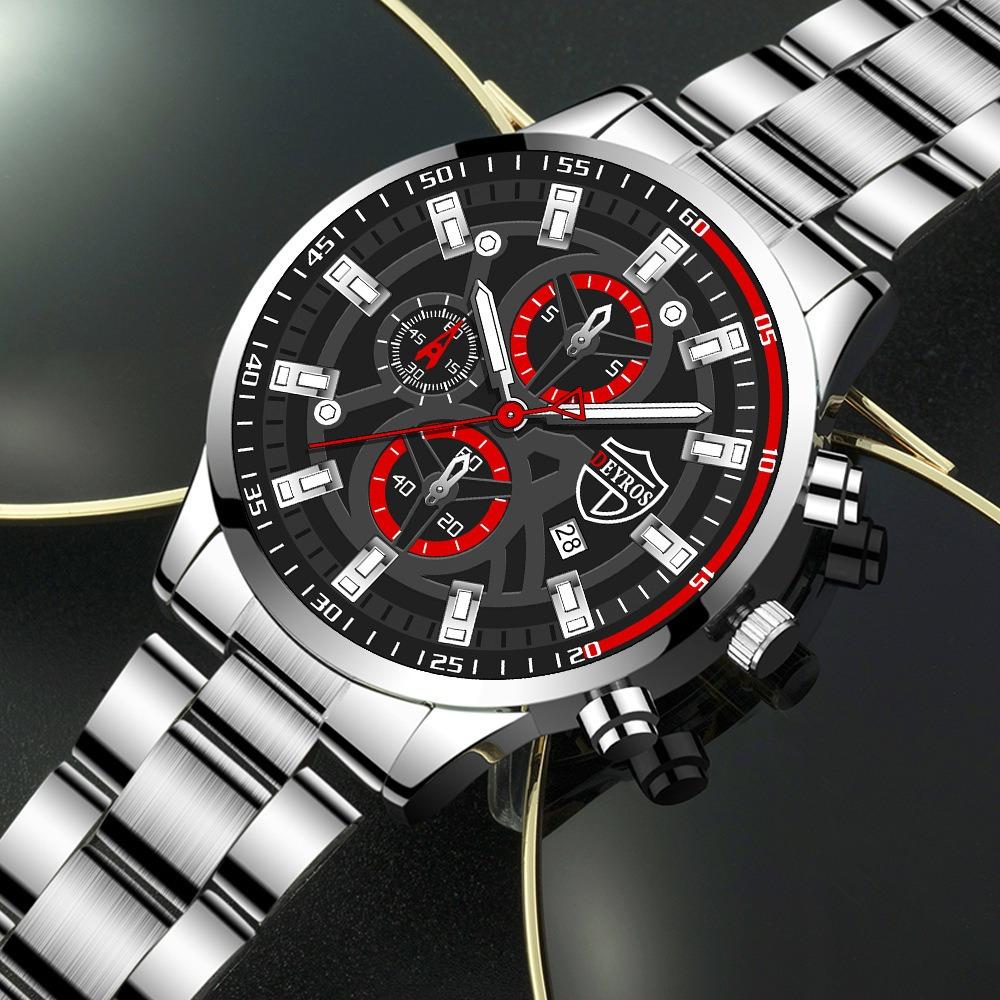 DEYROS Fashion Business Men's Watch Stainless Steel with Calendar Quartz Watch with Box