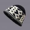 Rhombus Fisherman Hat Grid Pattern Cap Knitted Warmth Oversized Design Unisex