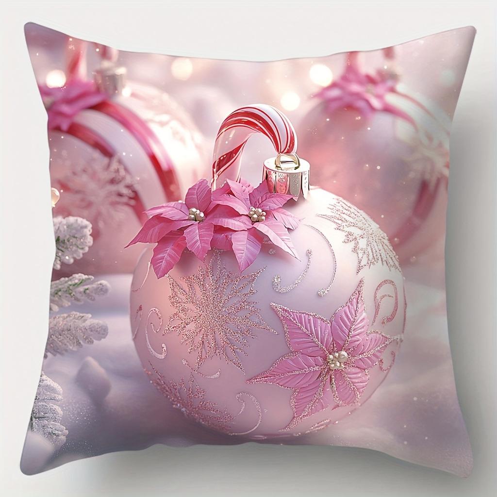 Christmas Decoration Pillowcase New Year Gift Pink Christmas Stick Color Ball Garland Pattern Home Decoration Sofa Cushion Cover