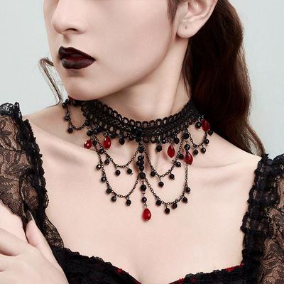 Party Black Gothic Lace Choker Vintage Neo-Gothic Cross Necklace Tassel Punk Clavicle Chain Masquerade Club Jewelry