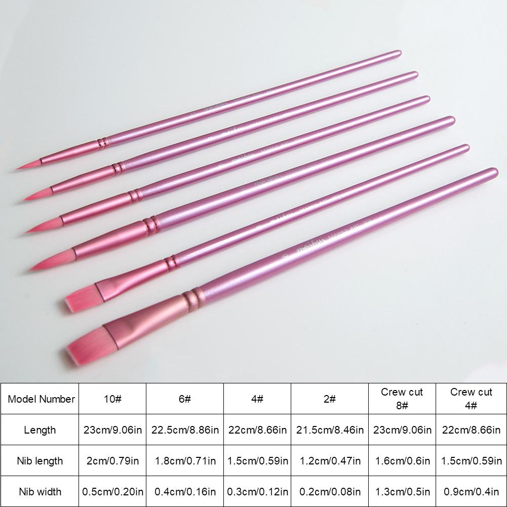 4/6Pcs Watercolor Paint Brushes Pointed Tip Paint Brushes Set Long Handle Flat Head Watercolor Brush for Acrylic Gouache Oil