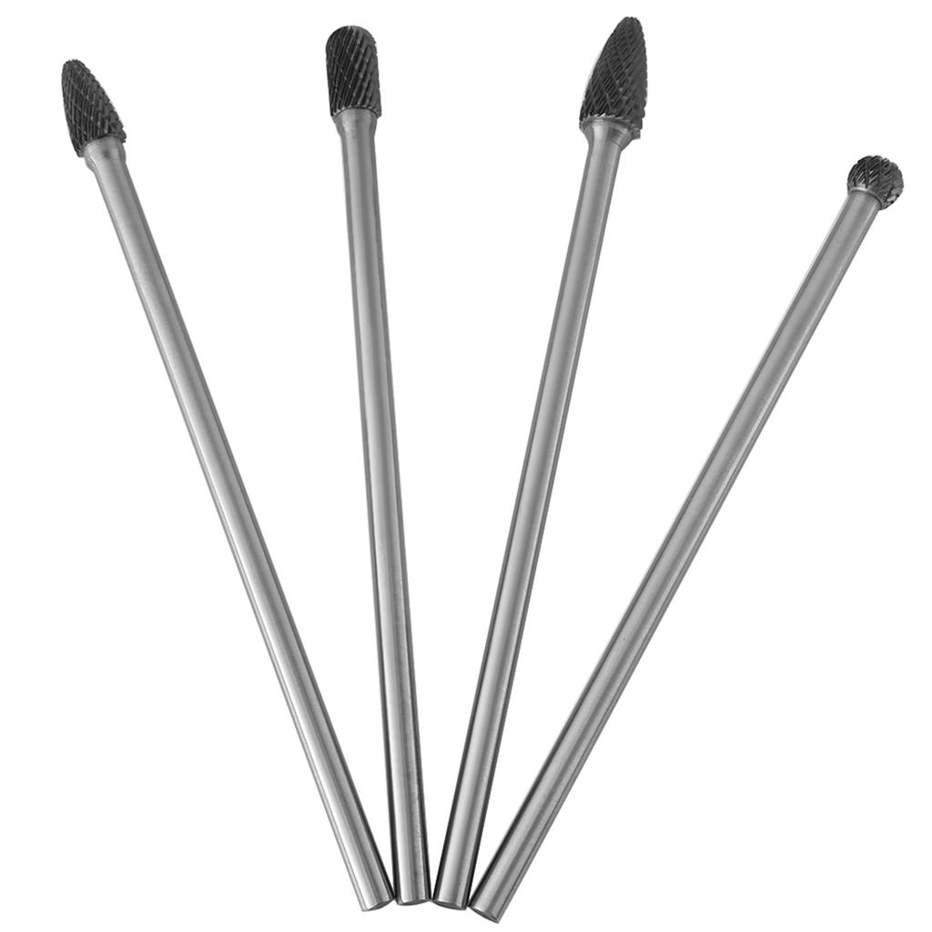 4pcs Cemented Carbide Rotary Files Double Cut Burr Set 6mm Shank Metalworking Tool
