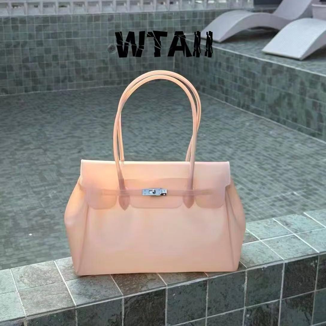 Koreaanse Jelly Handtas TPU Transparant Enkele Schouder Dames Tas Snoepkleur Grote Capaciteit Tote Bag Okseltas Vakantie Cadeau gray