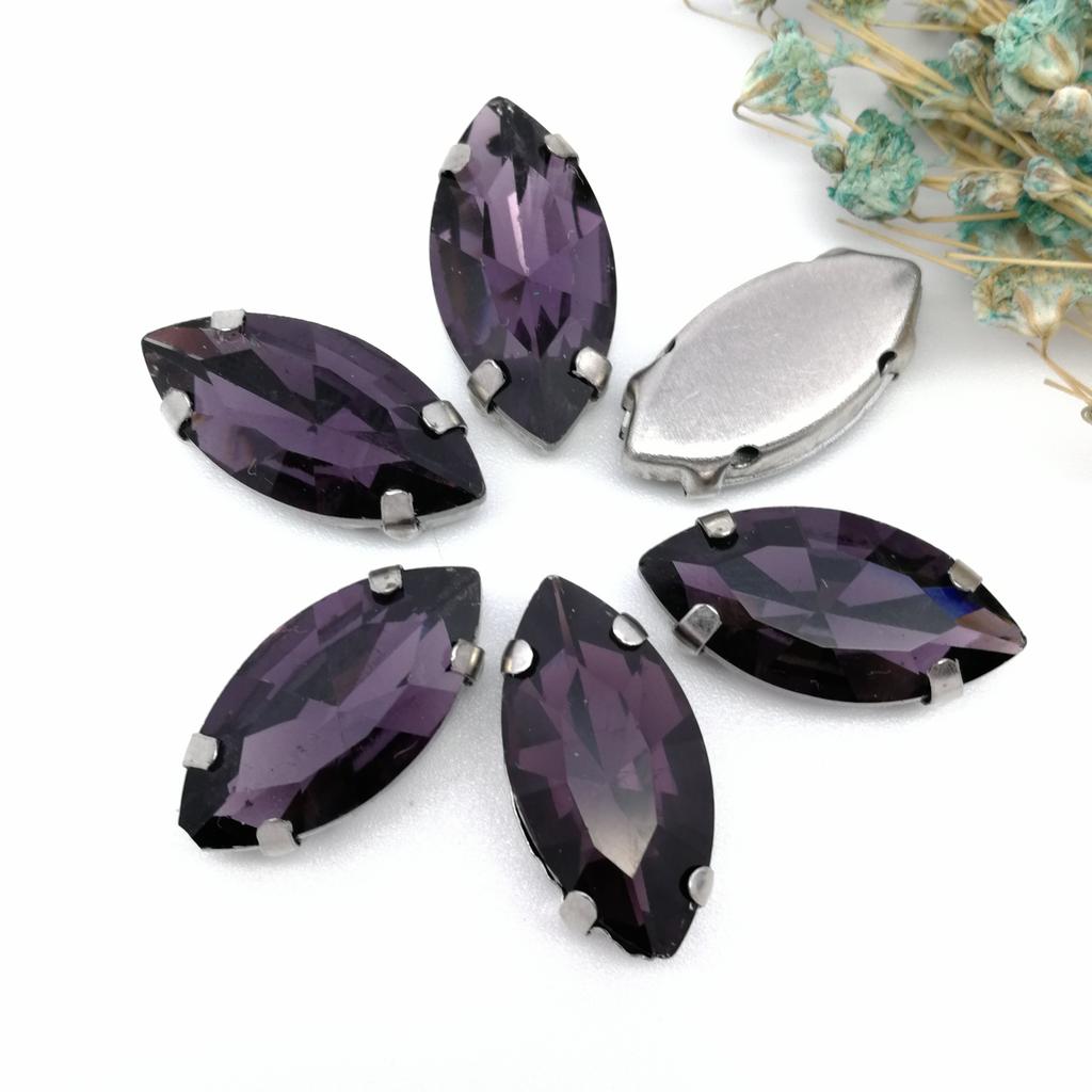 4-32MM Ojo de Caballo / Forma de Hoja Pedrería de Vidrio Con Garra Coser Piedra de Cristal Strass Diamante Base Metálica Hebilla Para Ropa