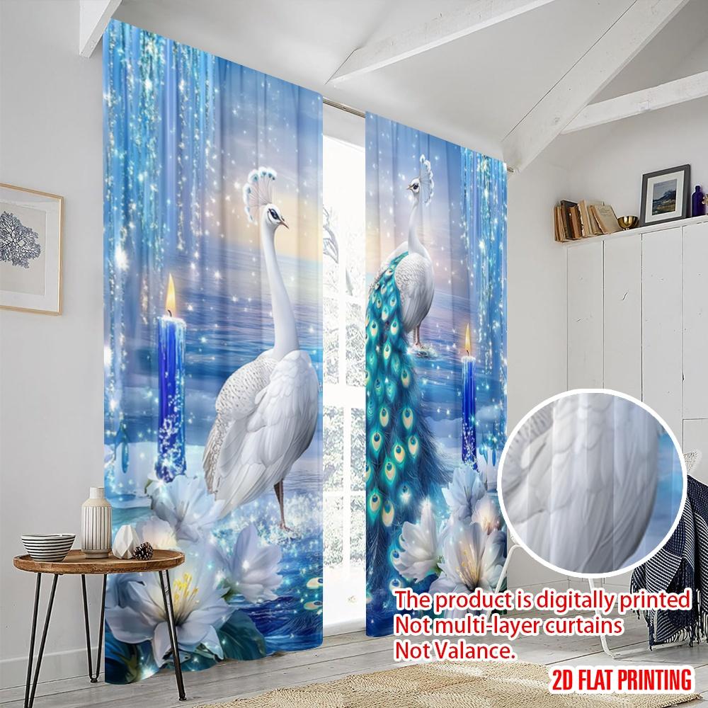 2pcs,2D Plane Printing Curtains Enchanted Peacocks Polyester (without Rod) Home Decor Use for Living Room, Bedroom & Home