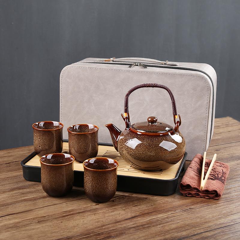 

Large Lifting Beam, 1 Pot, 4 Tea Cups, Portable Travel Tea Set, Tea Tray Set