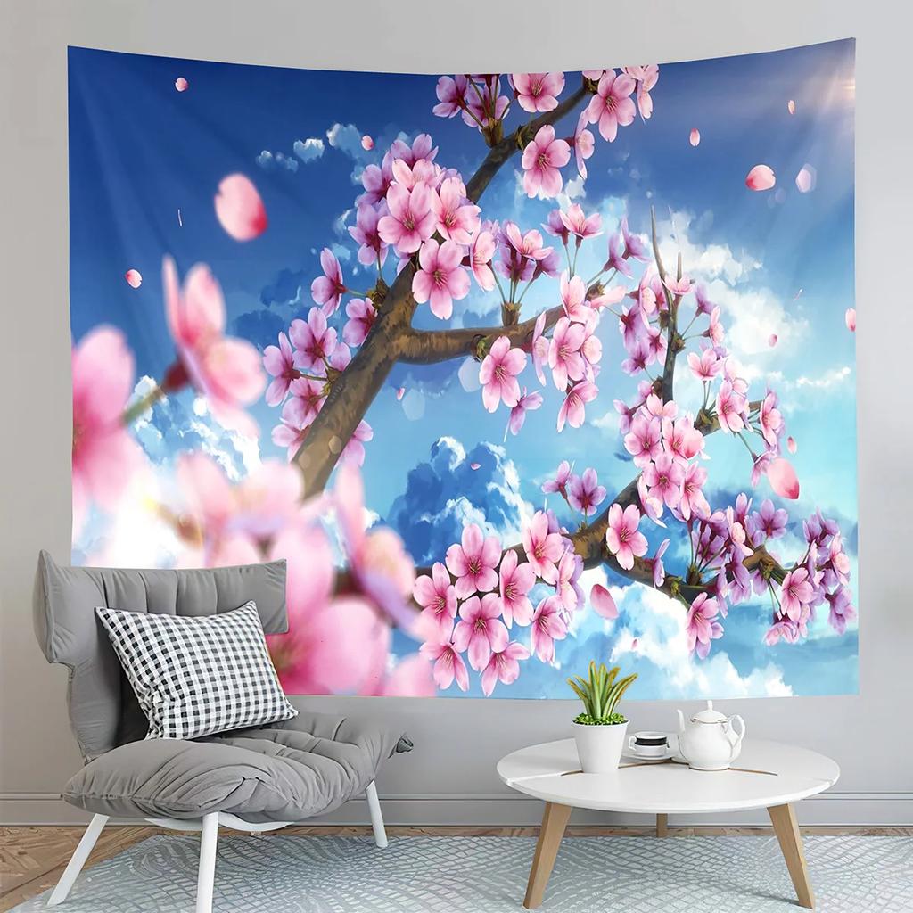 Mountain Fuji Japan Tapestry Cherry Sakura Blossom Temple Tapestry Wall Hanging Decor Tapestries Bedroom Home Living Room Dorm