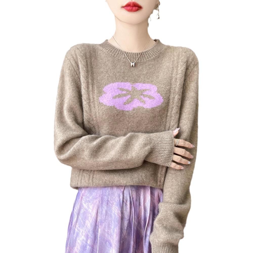 French Retro 3D Flower Wool Knit Top – Versatile, Loose, Stylish & Casual with a Slimming Round Neck Design