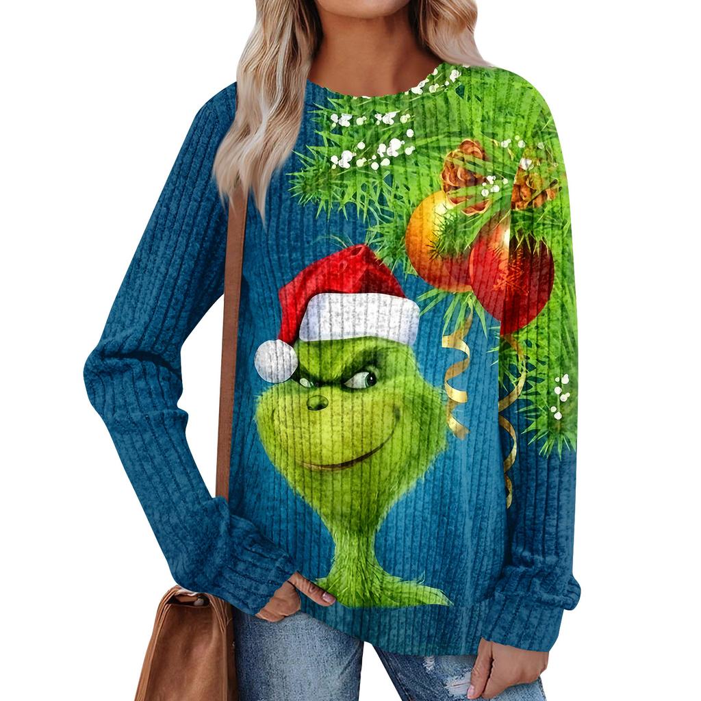 Women's Printed Lightweight Brushed-Cotton Round Neck Top