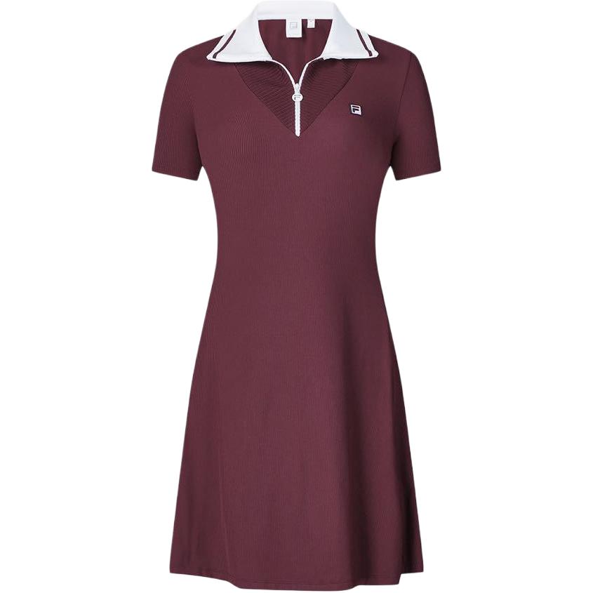 Fila Color Block Logo Tennis Polo Dress With Shorts Women Dresses Wine-Red A11W423304F-WI