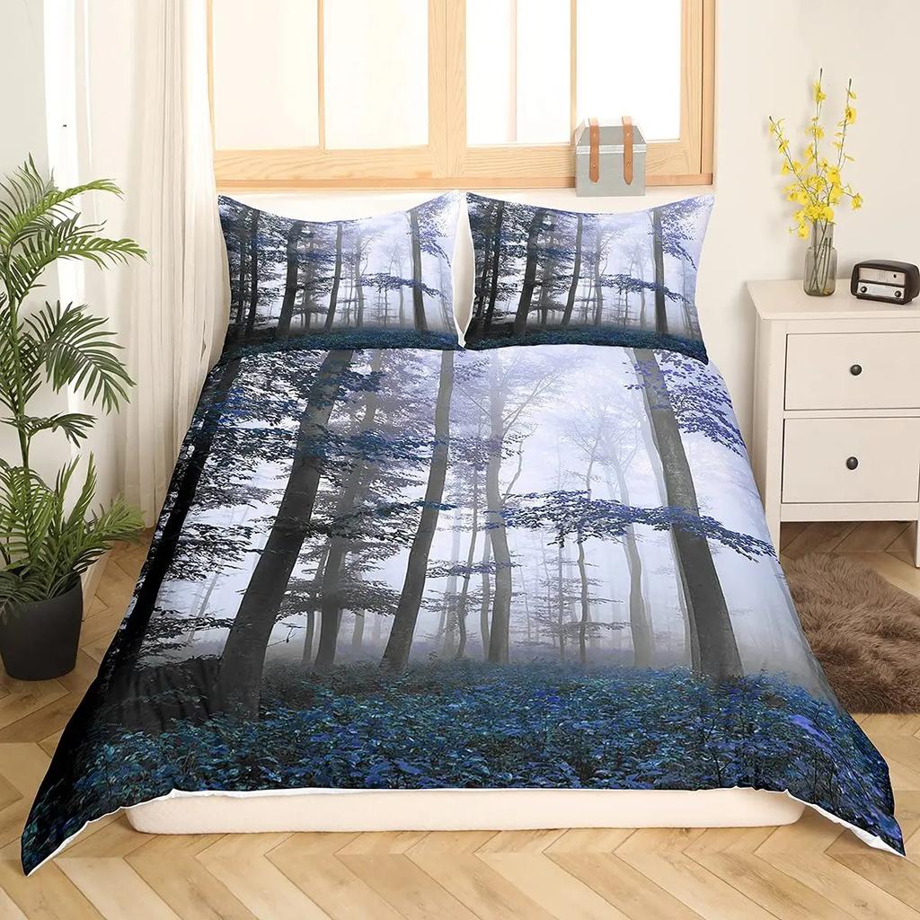Tree Lush King Queen Bedding Set Dense Birch Trees Duvet Cover Jungle Nature Botanical Quilt Cover Polyester Comforter Cover