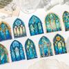6 style 20pcs Colorful Glass Flower Window Theme Hot Stamping PET Sticker DIY Handmade Materials Scrapbook Background Decoration