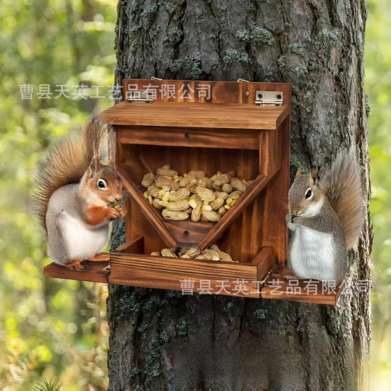 Wooden Squirrel Feeder Hanging Garden Decor Craft Outdoor Wildlife Attraction