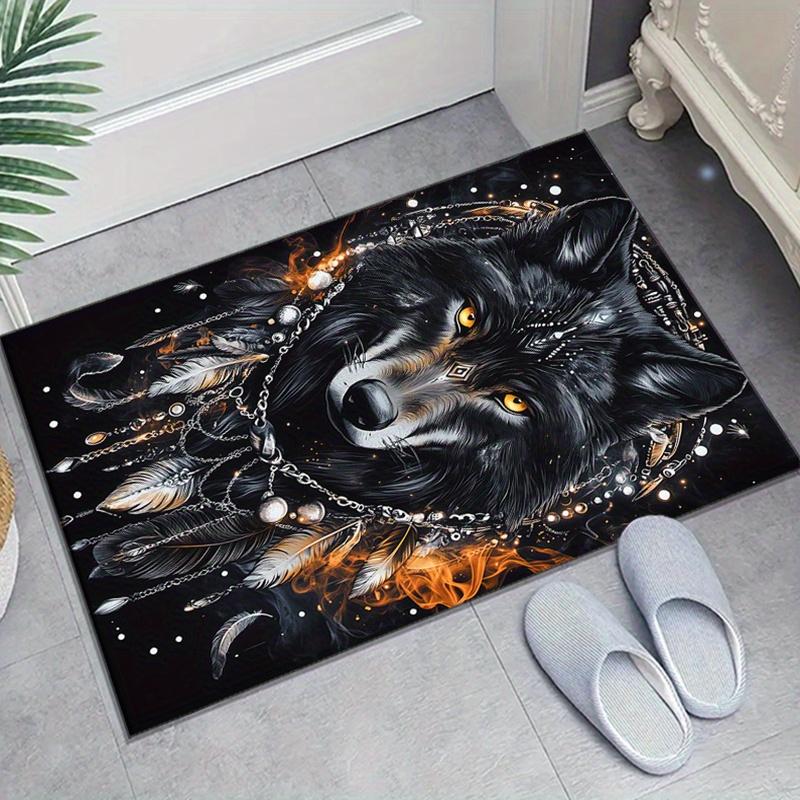 Crystal Dream Catcher Mysterious Black Wolf Pattern Printed Carpet for Bedroom Living Room Home Decorative Carpet Anti-Slip Mat Bedside Carp
