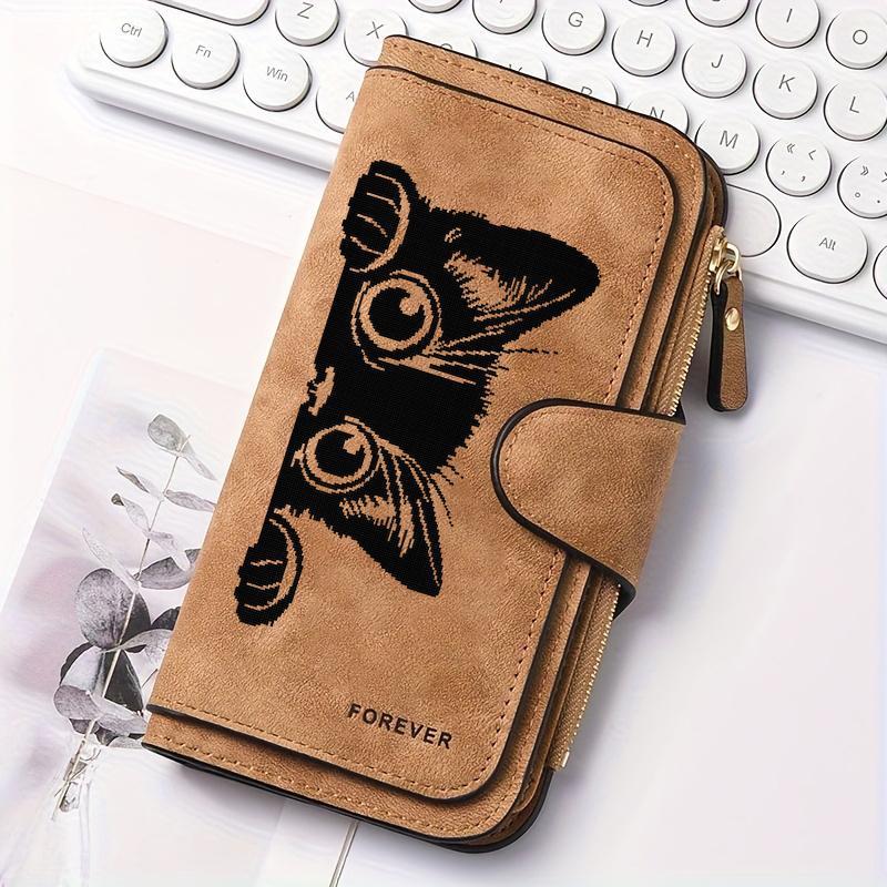 Portafoglio Lungo da Donna con Design Gatto a Strisce Nere Portamonete Multifunzione con Bottone a Pressione Regalo Carino per Amanti dei Gatti Uso Quotidiano Pendolarismo Viaggio Esterno Famiglia