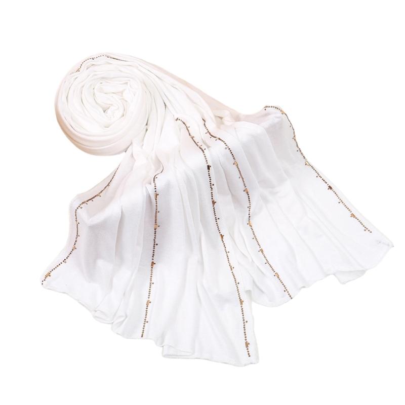 Elegant Rhinestones Embellished Mercerized Cotton Scarf For Women Lightweight Head Wrap Shawl Multifunctional Draping Accessory