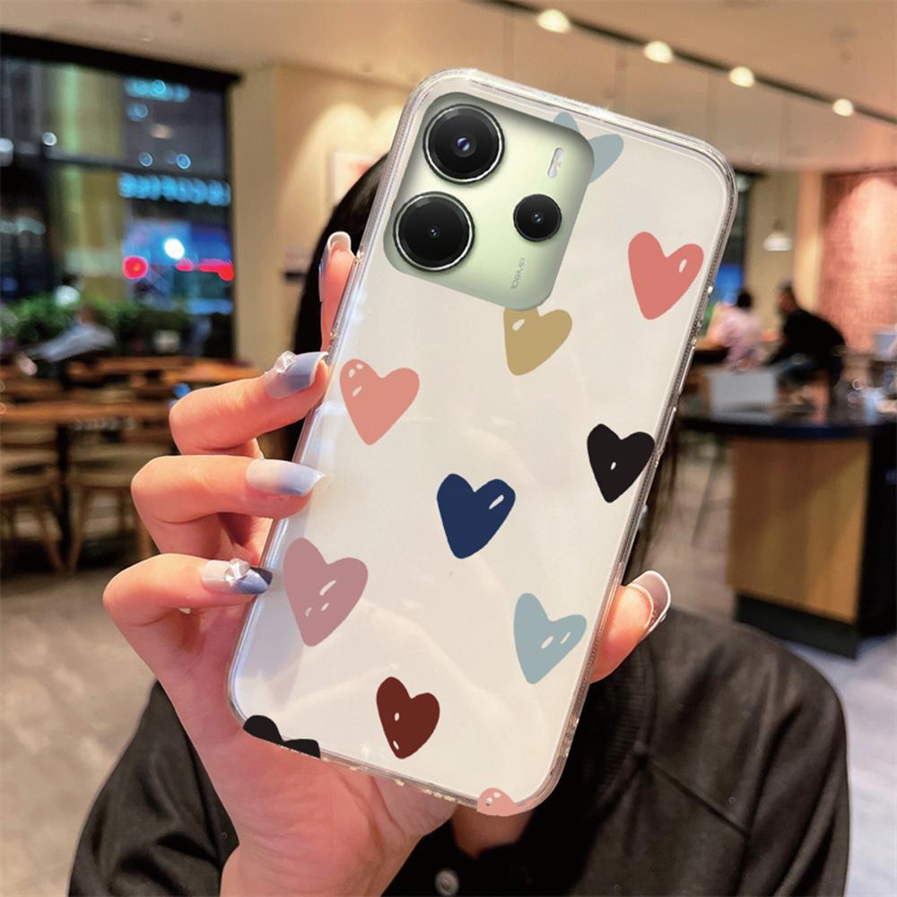 Phone Case For Xiaomi Redmi Note 14 Pro 5G Cartoon Love Heart Clear Transparent Non-Yellowing Shockproof Cover for Redmi 14C 4G