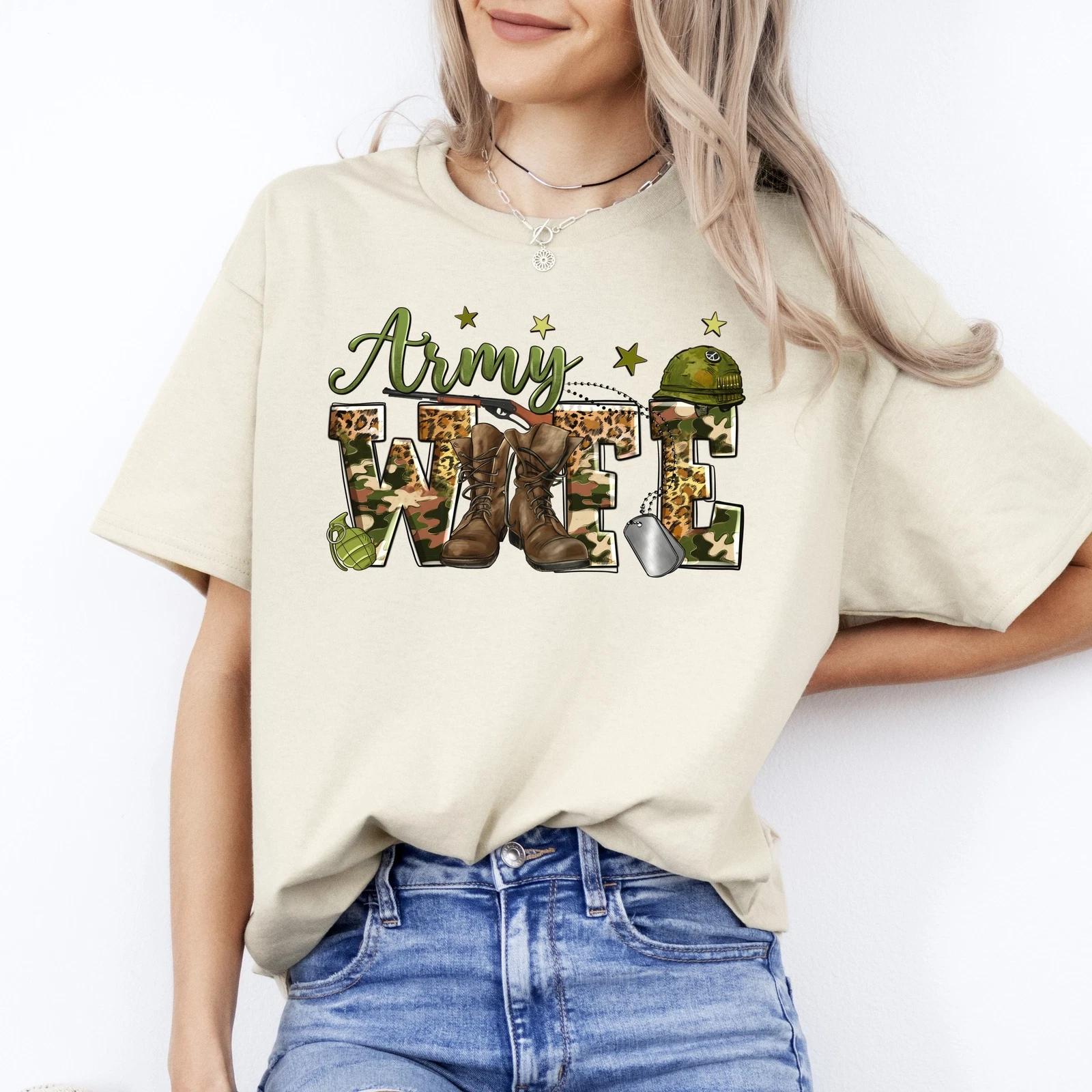 Army Wife T-Shirt Western Leopard skin Military Wife Unisex tee White Sand Grey 2XL