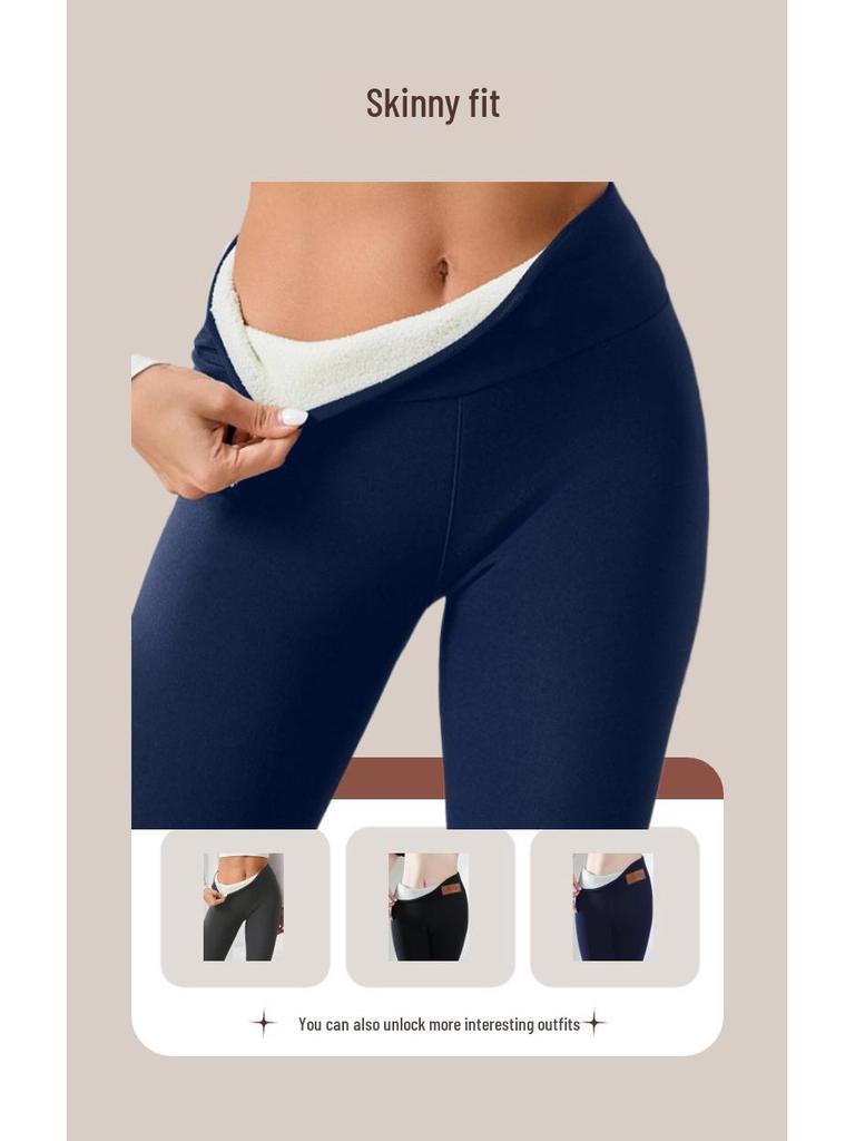 Women's High Waist Fleece Lined Lambswool Leggings for Autumn/Winter - Plus Size Yoga Pants