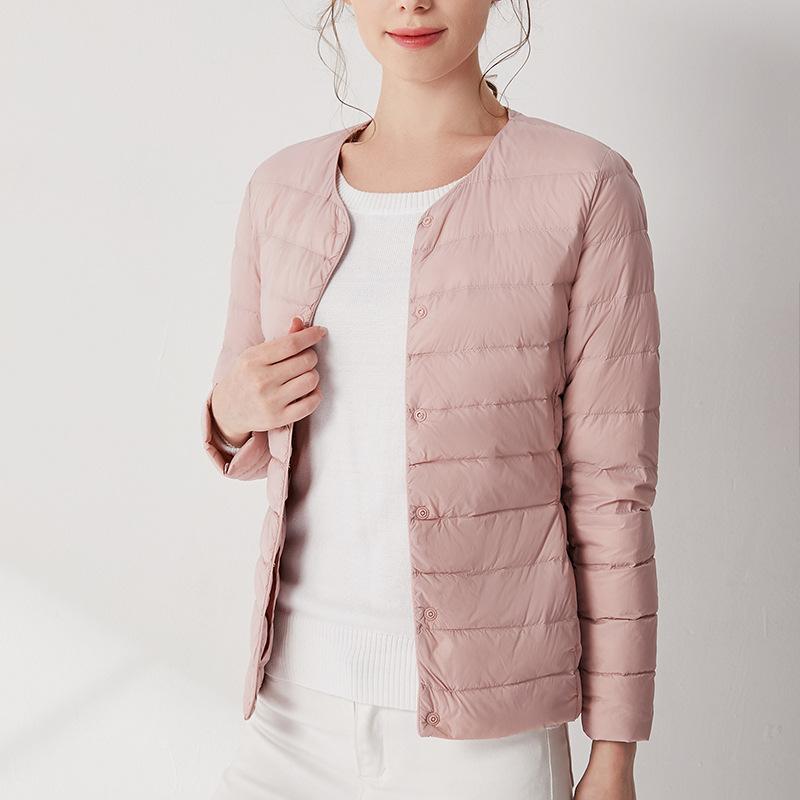 Winter New Two-wear Single-breasted Light Short Down Jacket Women's Slim Liner Jacket Round Neck V-neck