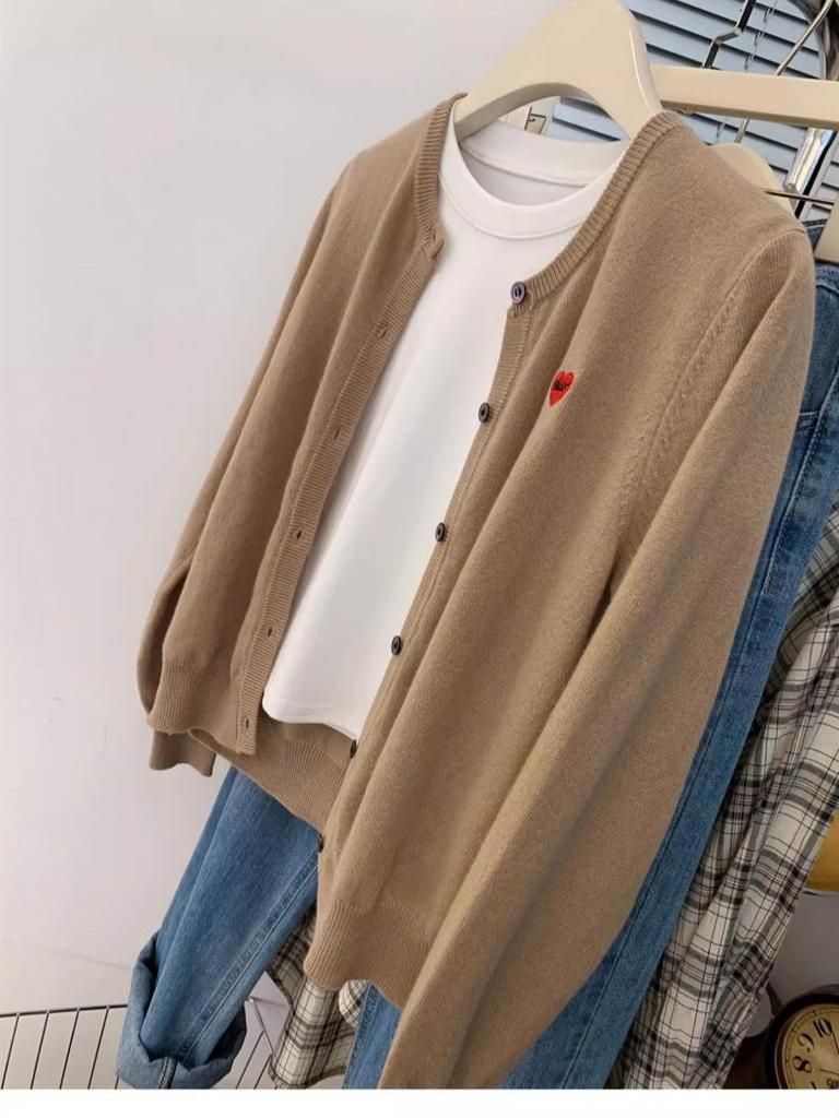 2025 Autumn/Winter Women's Wool Round Neck Knit Cardigan - Elegant Loose Sweater Coat