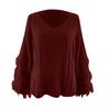 Women's  And Winter Loose Solid Color Wide Sleeve Tassels Stitching Long-sleeved  Knit Sweater Top