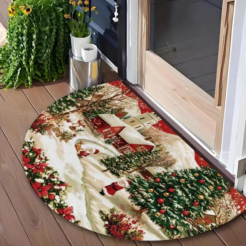 1PC VIKAMA Christmas Doormat Semi-circular Welcome Mat Anti Slip Wear-resistant Carpet for Living Room Bathroom Kitchen Tapete