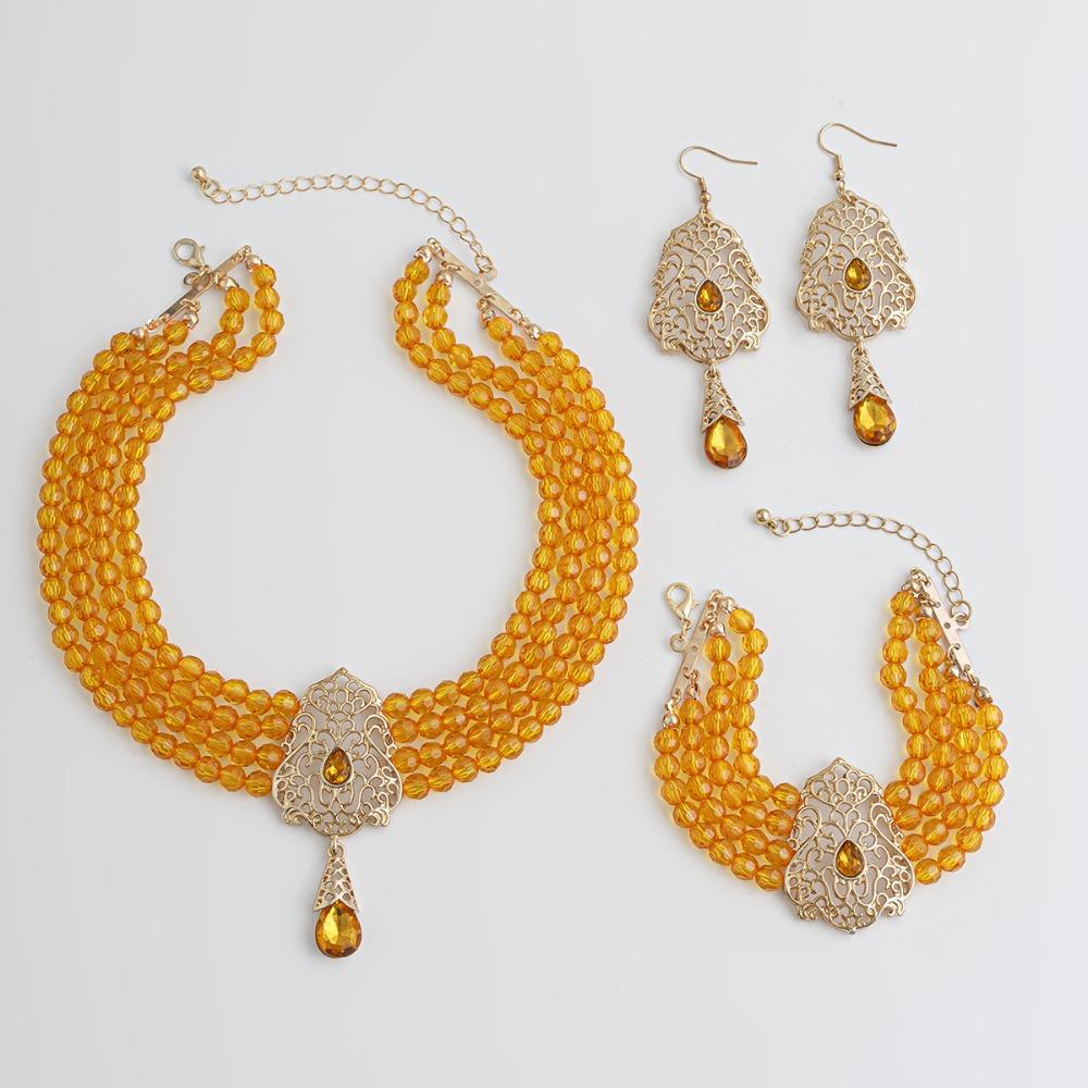 Multilayer Pearl Beaded Bracelet Shiny Necklace Earring Set Temperament Bridal Jewelry Set  Lady