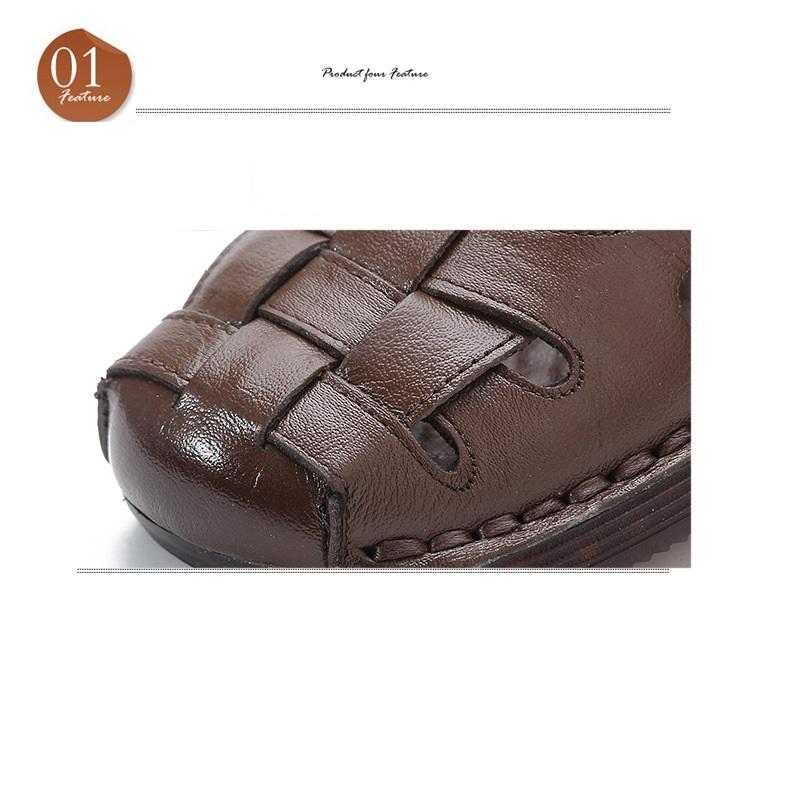 Pretty Orthotic Sandals Woman Cowhide Leather Mary Jane Shoes Ladies Wedged Heeled Sandal Women's Orthopedic Closed Toe Sandals