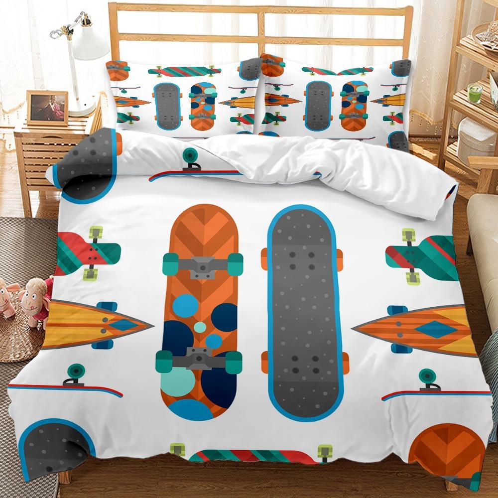 3D Printed Skateboard Bedding Set Sports Down Duvet Cover Pillowcases 2/3 Pieces for Boys Room Hip-hop Style Quick Drying Quilt Cover
