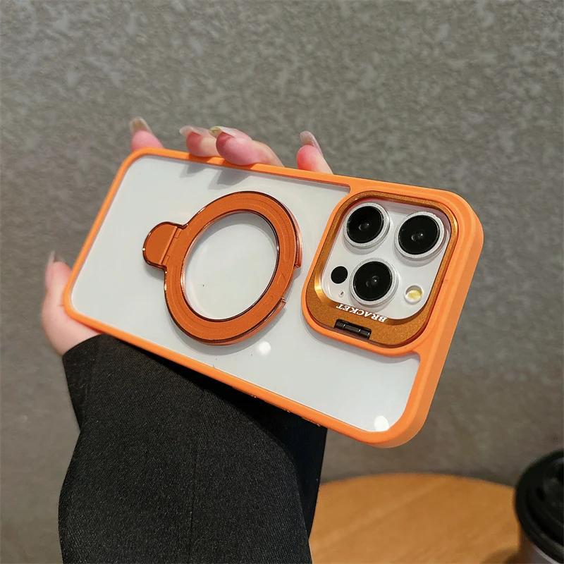 With Two Metal Rings Stand Case For iPhone 15 14 13 12 11 16 Pro Max 15 Plus Case for Magsafe Magnetic Wireless Charging Cover