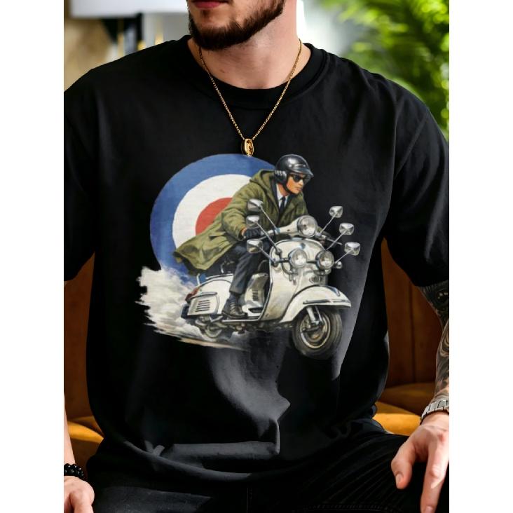 Retro Motorcycle Style Men S T-Shirt British Mod Culture Design Summer Casual Wear Gift for Biker Enthusiasts S