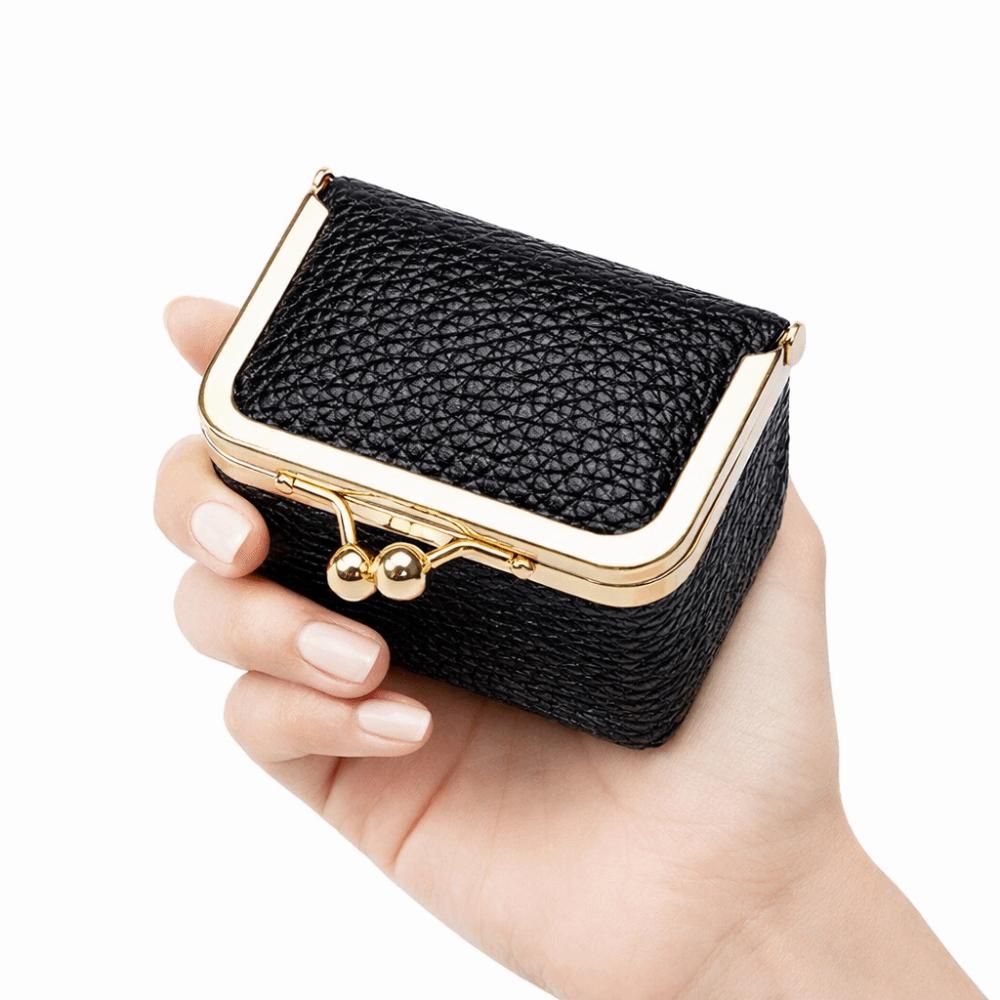 Genuine Leather Kiss Lock Coin Purse Solid Color Small Item Bag Leather Jewelry Bag  Earrings