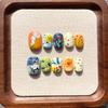 Hand-Painted Press-On Nails Short Square Cat Eye Design Cute Kawaii Style Wearable Nail Tips Women
